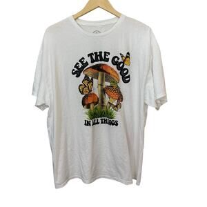 DOM‎ Mushroom Tee T Shirt White Size 2XL See The Good In All Things Graphic